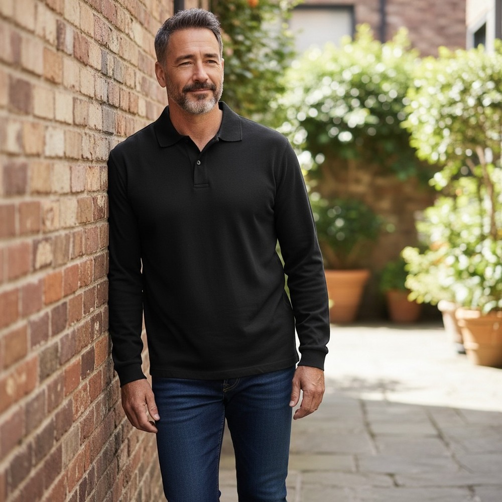 Jos A Bank Polo Shirt XL Black Excellent Long Sleeve Leadbetter Golf Cotton